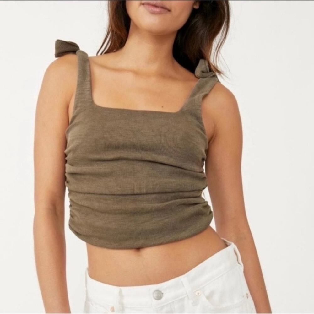 NWT Free People Oregano Green Bow Rouched Sleeveless Tank Top Blouse Women's XS
